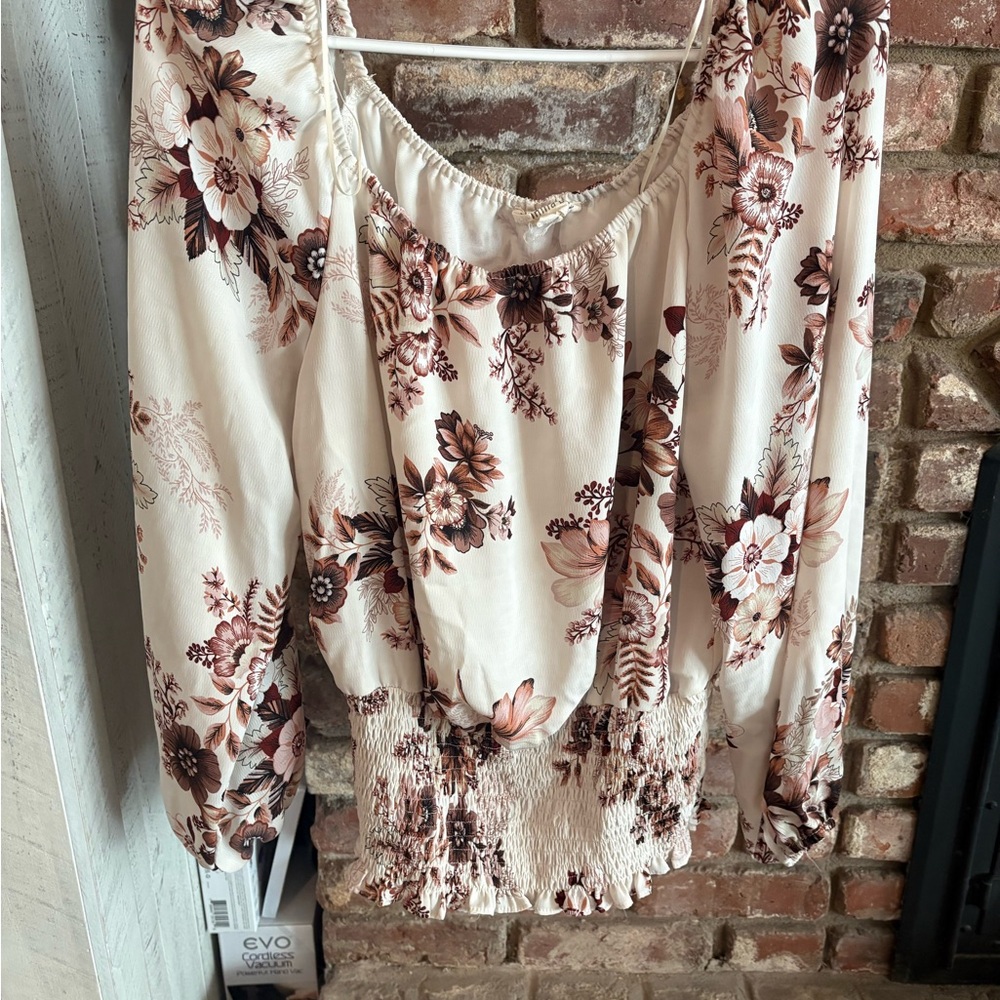 Vanilla Bay Cream and Brown Floral Blouse